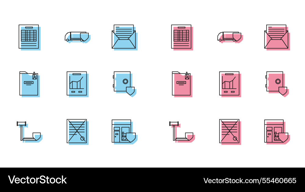 Set line judge gavel with shield delete file Vector Image