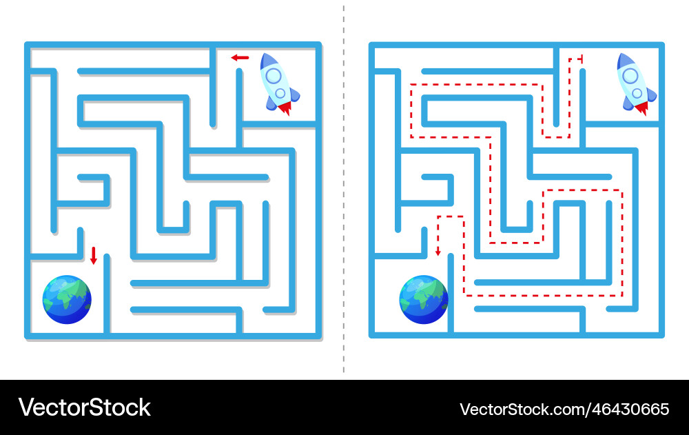 Simple maze abstract game with answer help rocket vector image