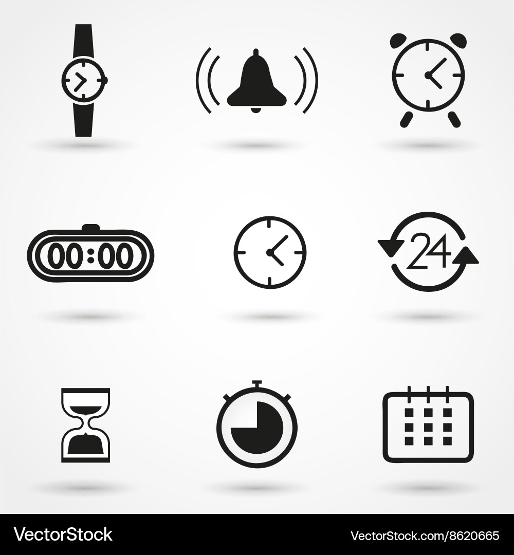 Time and clock icons set vector image