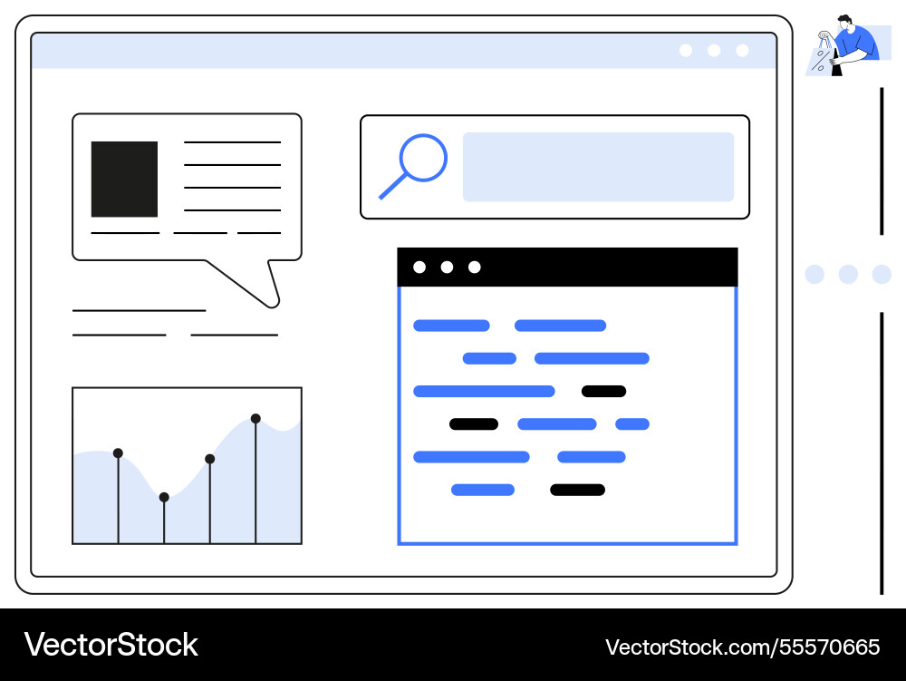 Website interface with search bar chat box graph Website interface with search bar chat box graph vector image