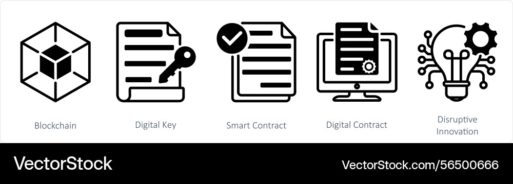 A set of 5 blockchain icons as digital vector image