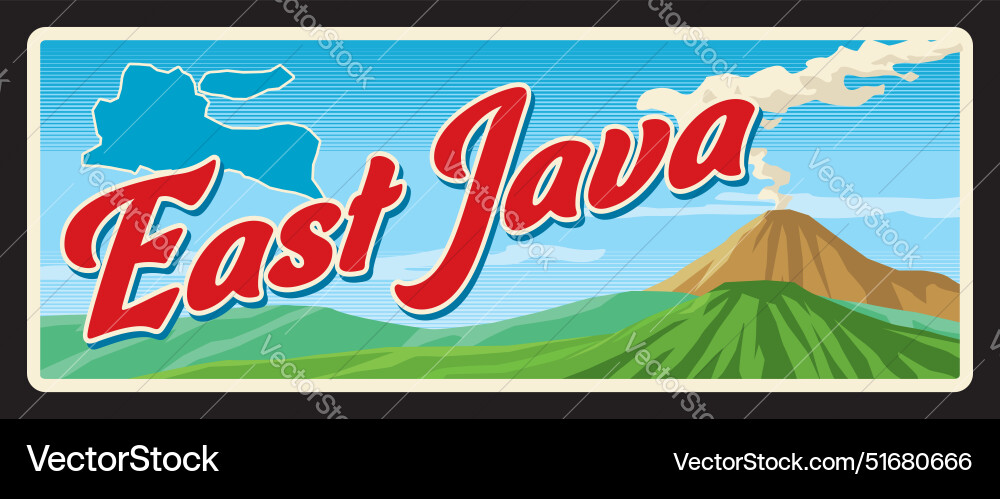 East Java Travel Plate - Volcanoes Vector Image