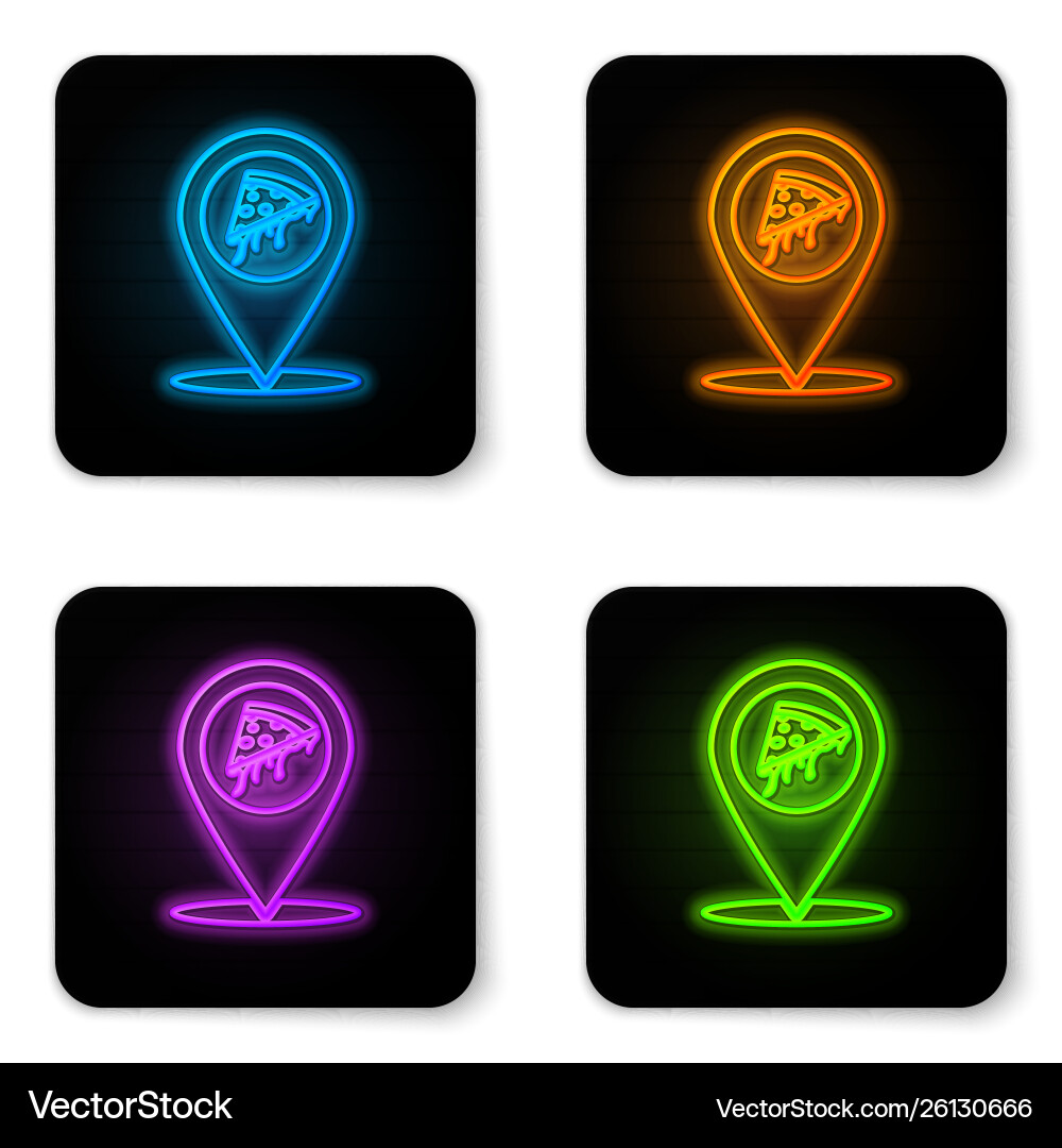Glowing neon map pointer with fast food slice Glowing neon map pointer with fast food slice vector image