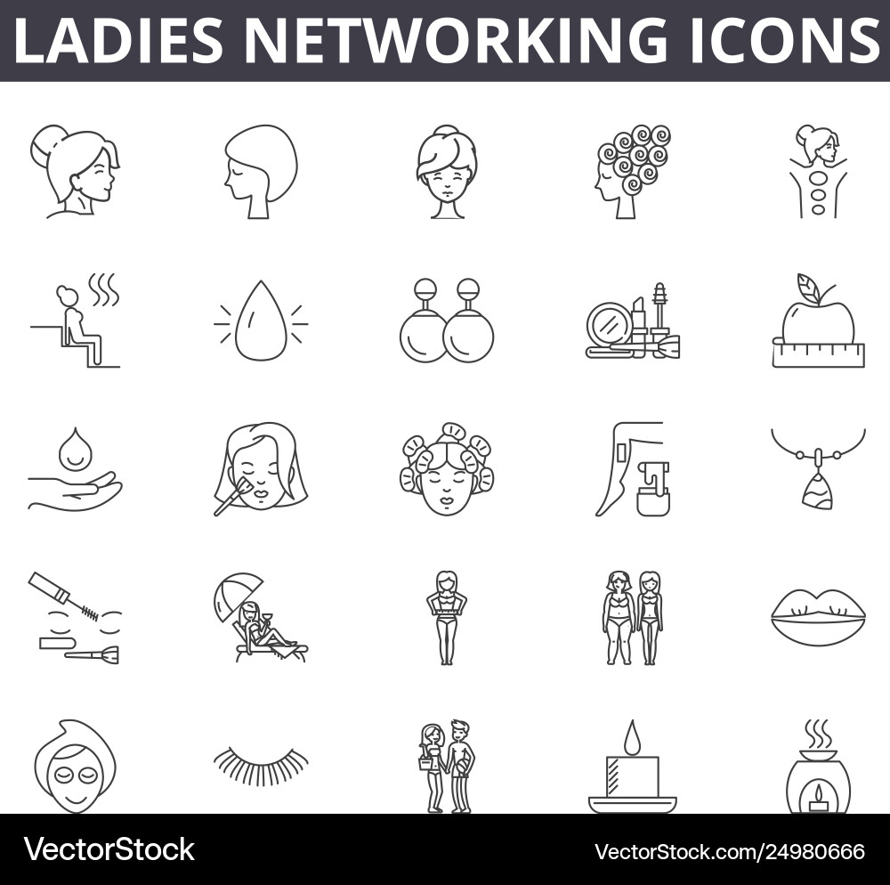 Ladies networking line icons signs set Ladies networking line icons signs set vector image