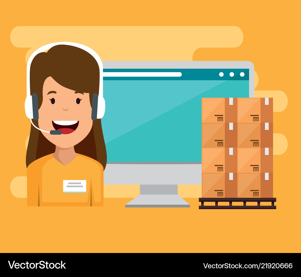 Logistic services with support agent and computer Logistic services with support agent and computer vector image