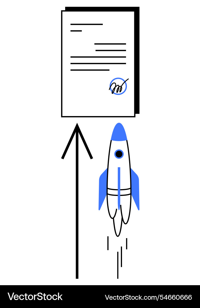 Rocket launching towards signed document Vector Image