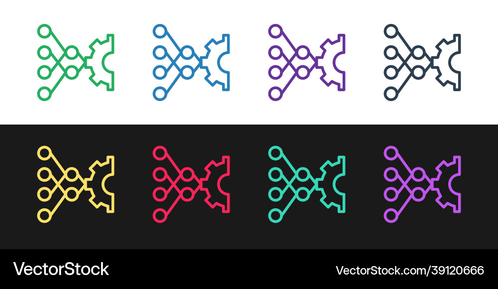 Set line neural network icon isolated on black Set line neural network icon isolated on black vector image