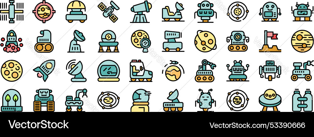 Space exploration and colonization icons set line Space exploration and colonization icons set line Vector Image