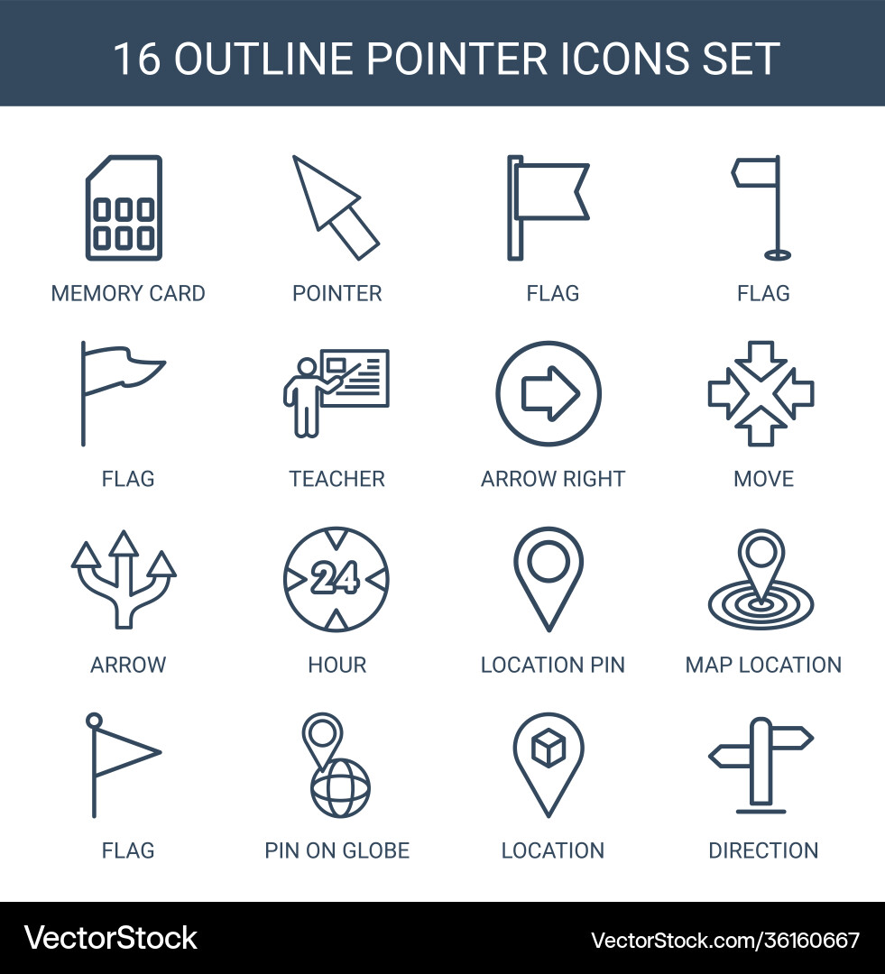 16 pointer icons vector image