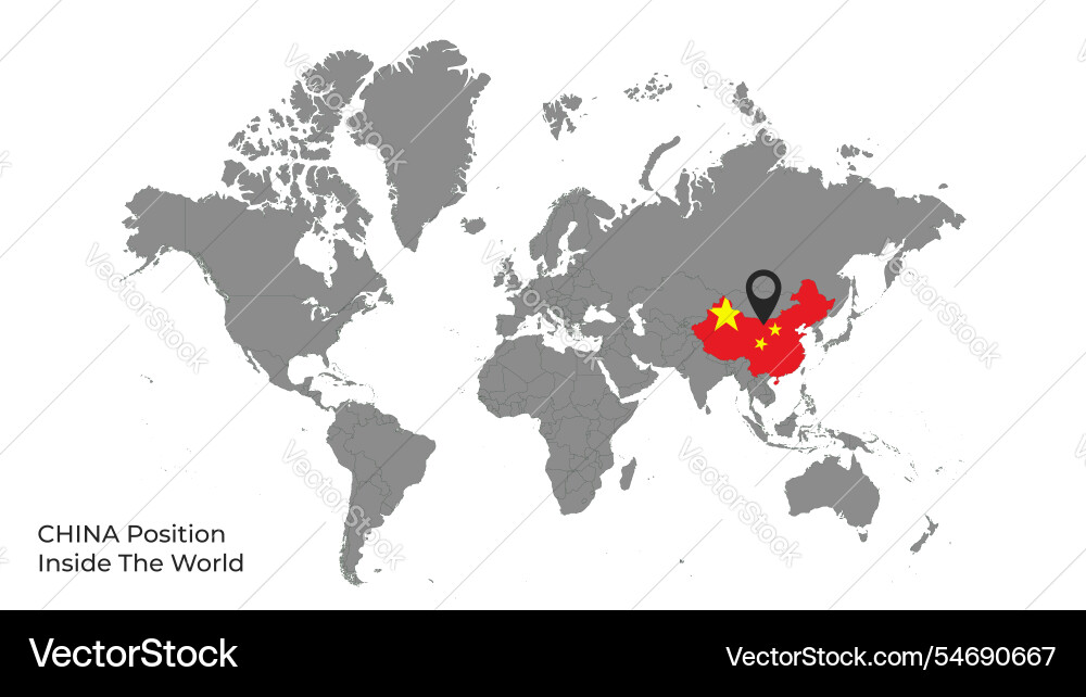 China position inside the world with flag in map Vector Image
