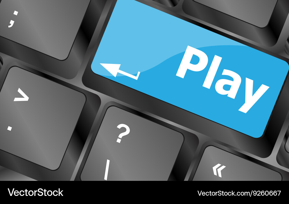 Computer keyboard with play key - technology vector image