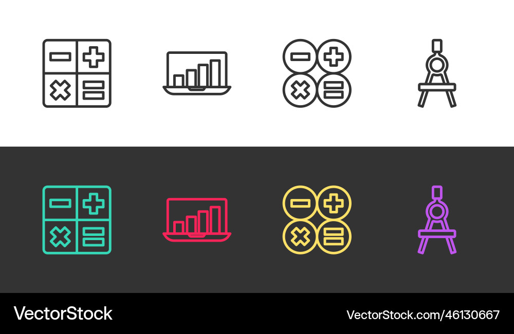 Set line calculator laptop with graph chart Set line calculator laptop with graph chart vector image