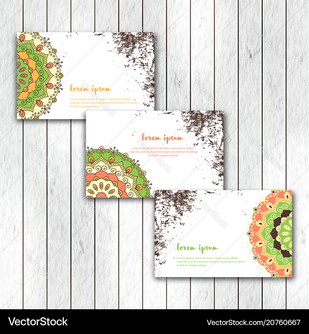 Set von Visitenkarten mit handgezogenen Mandala Set von Visitenkarten mit handgezogenen Mandala vektorbild
