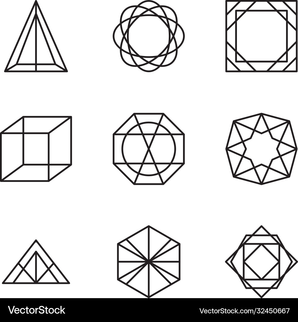 Triangular and geometric shapes icon set line Vector Image