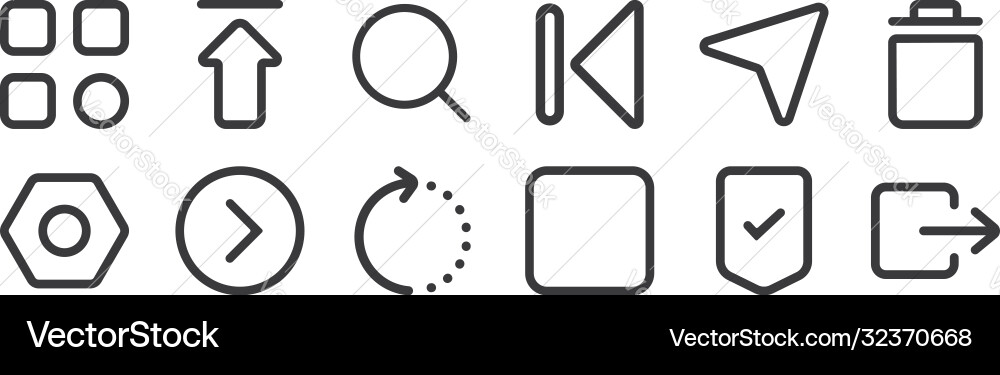 12 set linear interface icons thin outline 12 set linear interface icons thin outline vector image