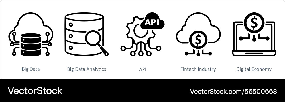 A set of 5 blockchain icons as big data vector image