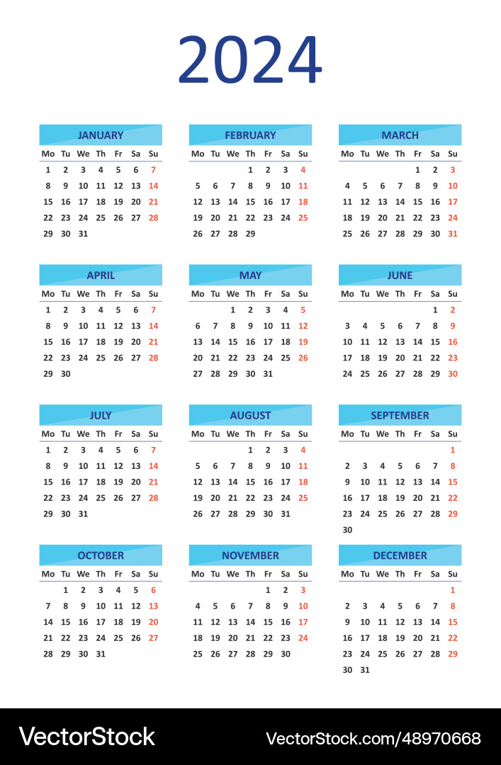 Clean 2024 Kalenderwoche beginnt am Montag Vektorbild