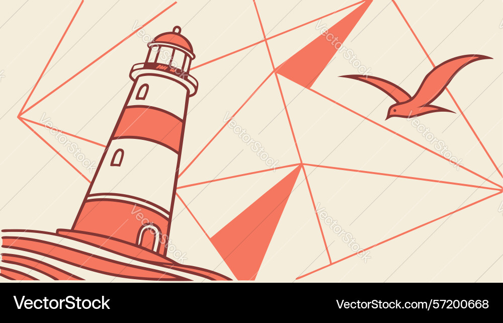 Coastal lighthouse with dynamic birds in flight Vector Image