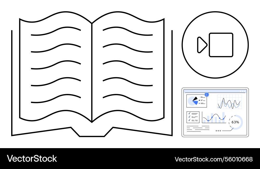 Digital learning concept with open book video Digital learning concept with open book video vector image
