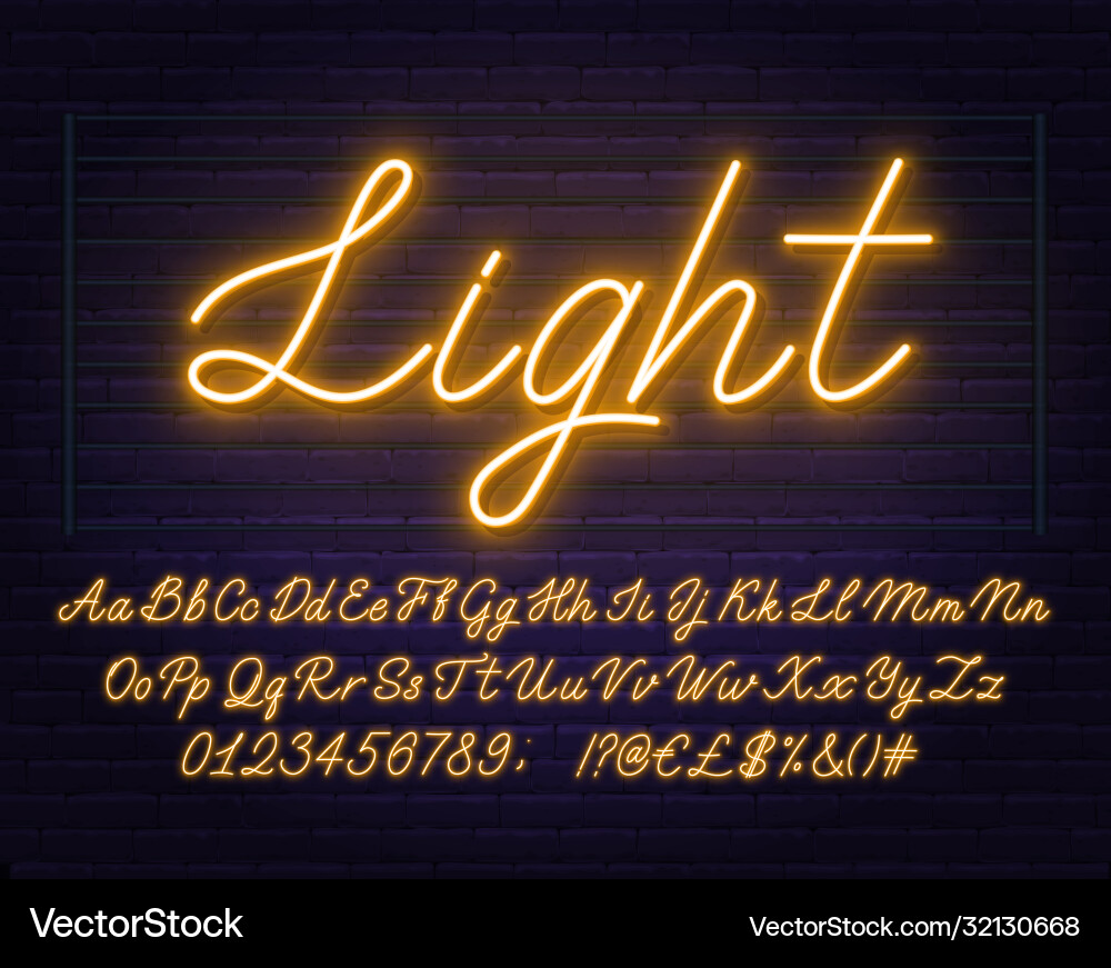 Glowing Neon Script Font - Yellow vector image