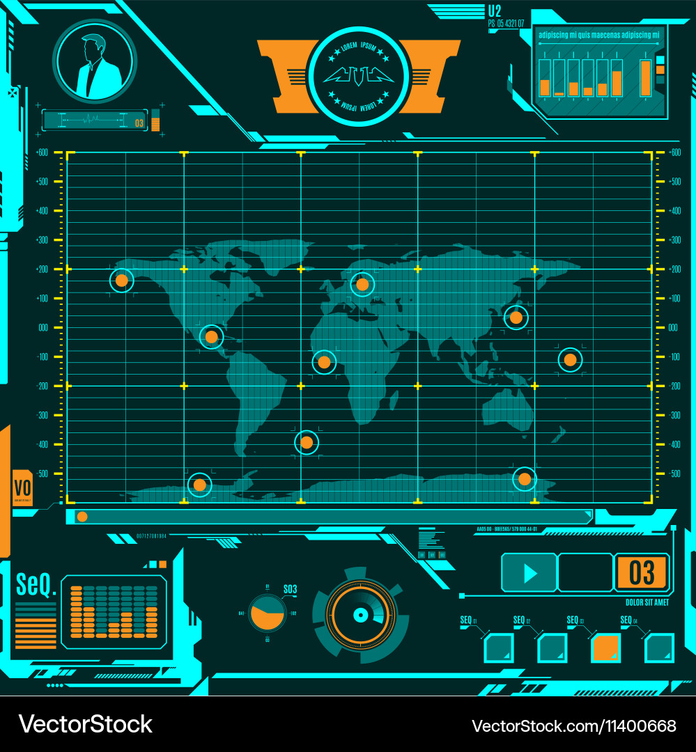 Hud navigation map screen elements vector image