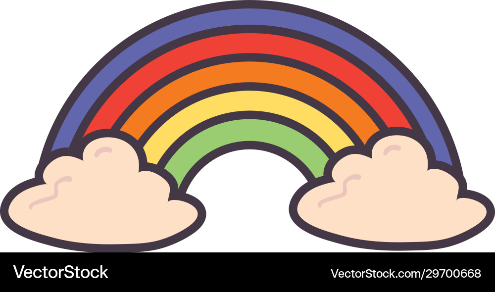 Isolated rainbow with clouds line and fill style vector image