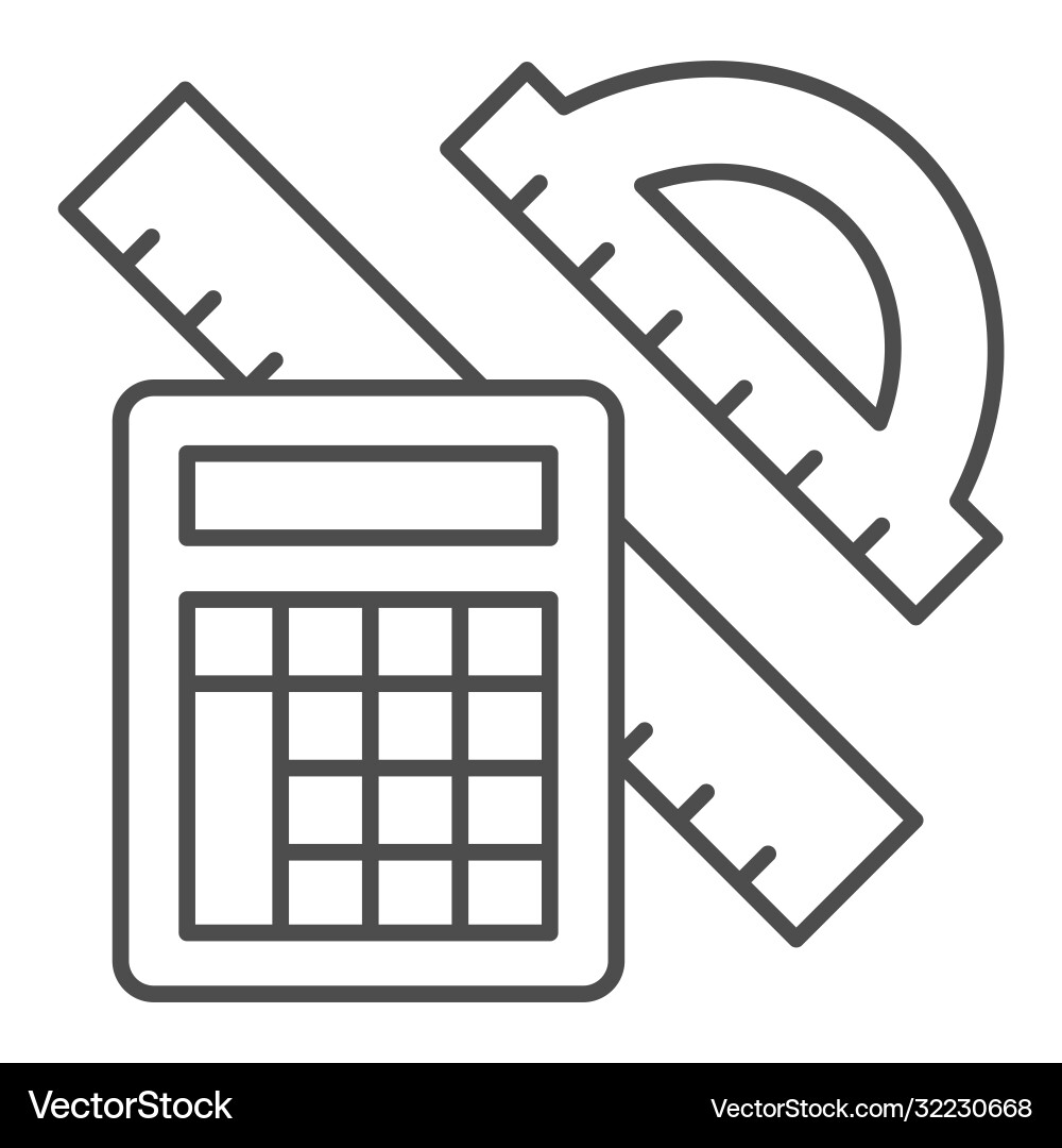 Protractor with ruler and calculator thin line Protractor with ruler and calculator thin line Vector Image