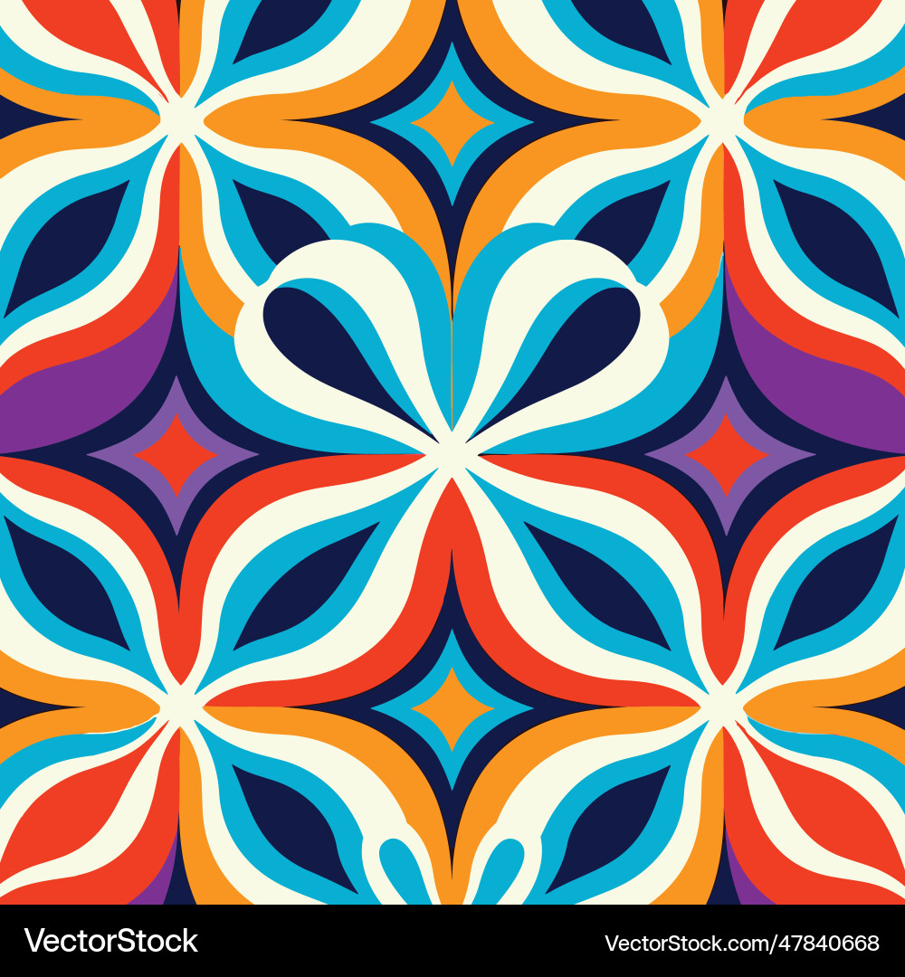 Retro 70s symmetric pattern design for nostalgic Vector Image