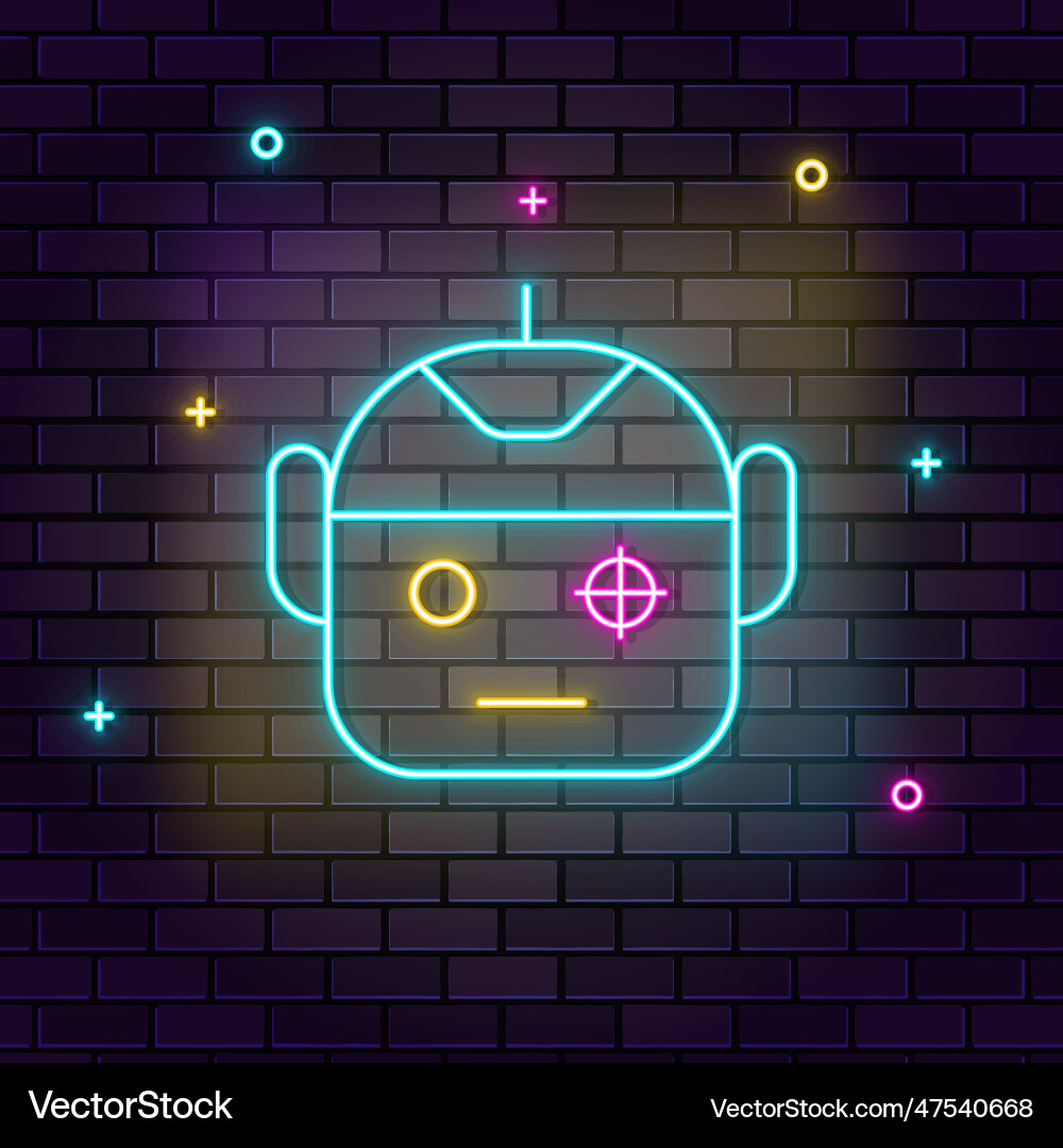 Robot scanning smart security icon neon Robot scanning smart security icon neon vector image