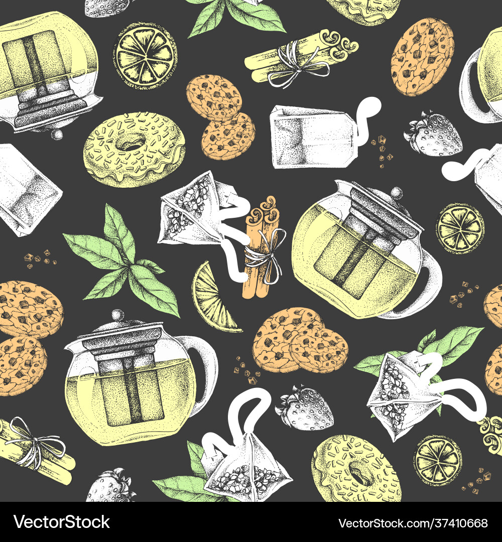 Seamless pattern with teapots and lemon Seamless pattern with teapots and lemon vector image
