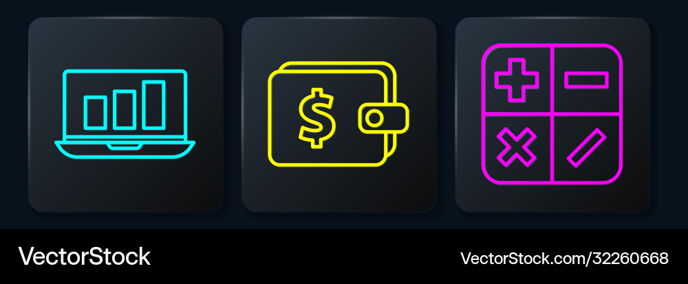 Set line laptop with graph chart calculator vector image