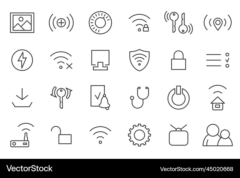 Set of wireless and network line icons contains Set of wireless and network line icons contains vector image