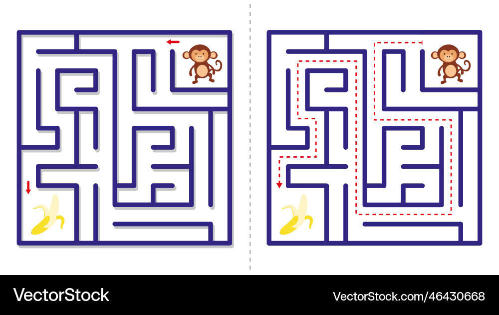 Simple maze abstract game with answer help monkey vector image