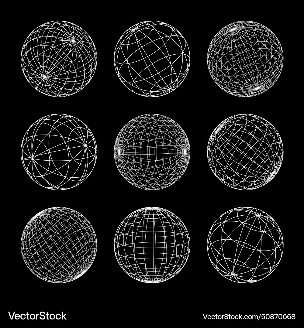 Wireframe shapes lined sphere perspective mesh Wireframe shapes lined sphere perspective mesh vector image
