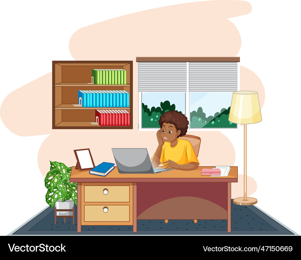 A man uring computer with bored face A man uring computer with bored face vector image
