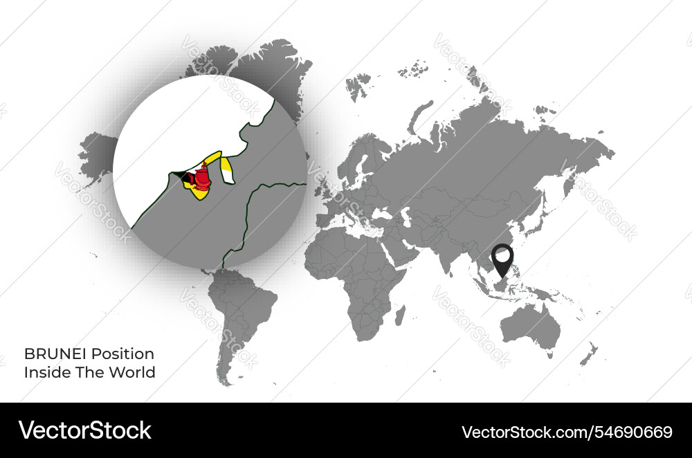 Brunei position inside the world with flag in map Vector Image