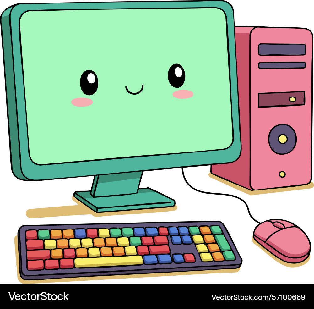 Cute desktop computer with smiling monitor vector image