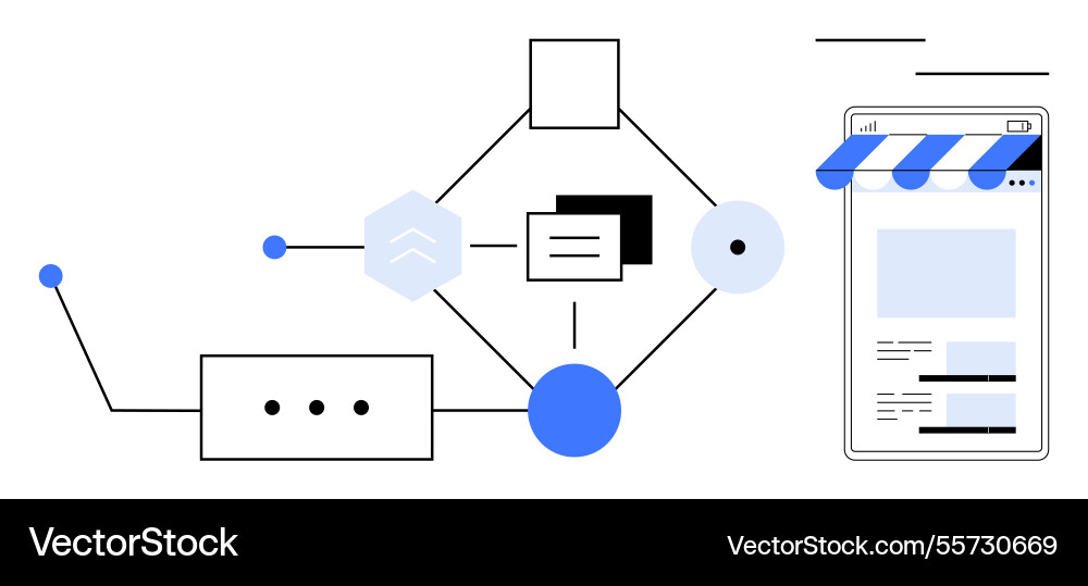 Digital workflow connecting data to e-commerce Digital workflow connecting data to e-commerce vector image