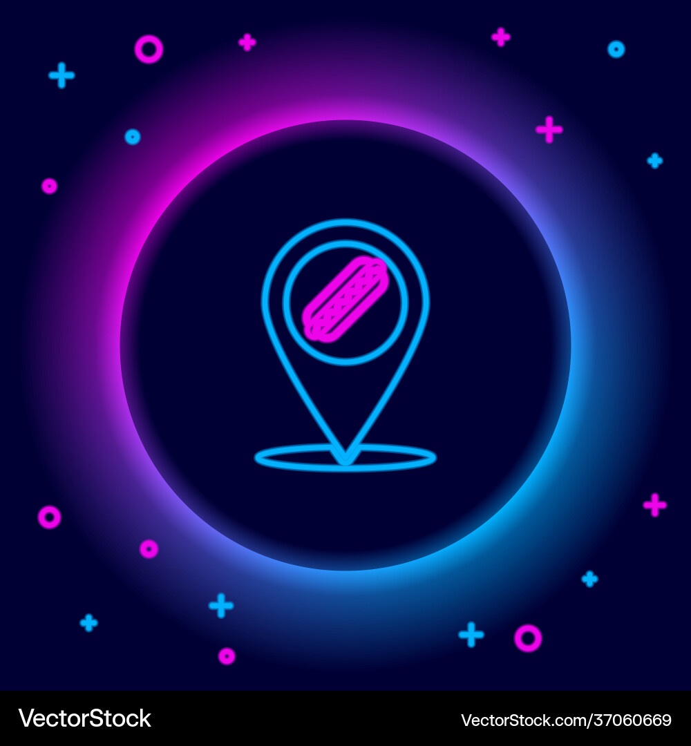 Glowing neon line map pointer with fast food Glowing neon line map pointer with fast food vector image