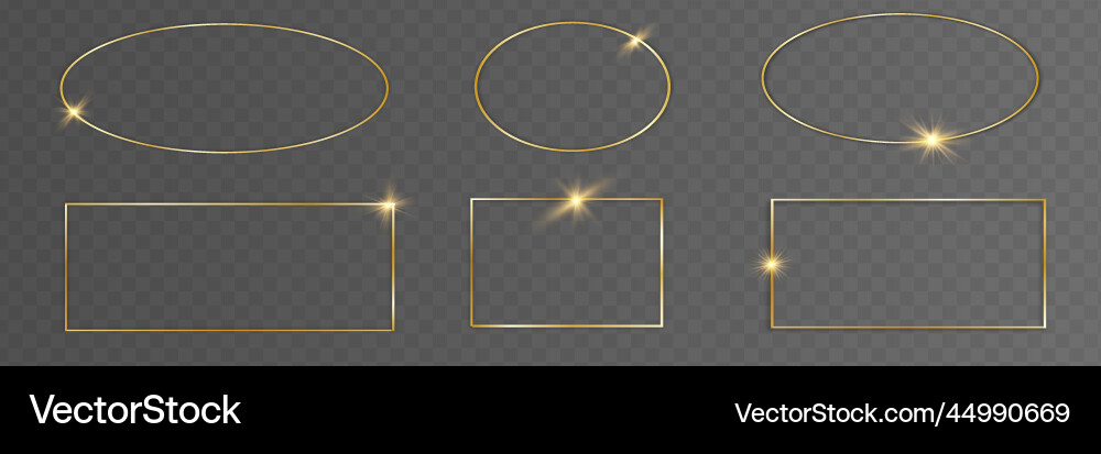 Gold shiny glowing frames set with shadows Gold shiny glowing frames set with shadows vector image