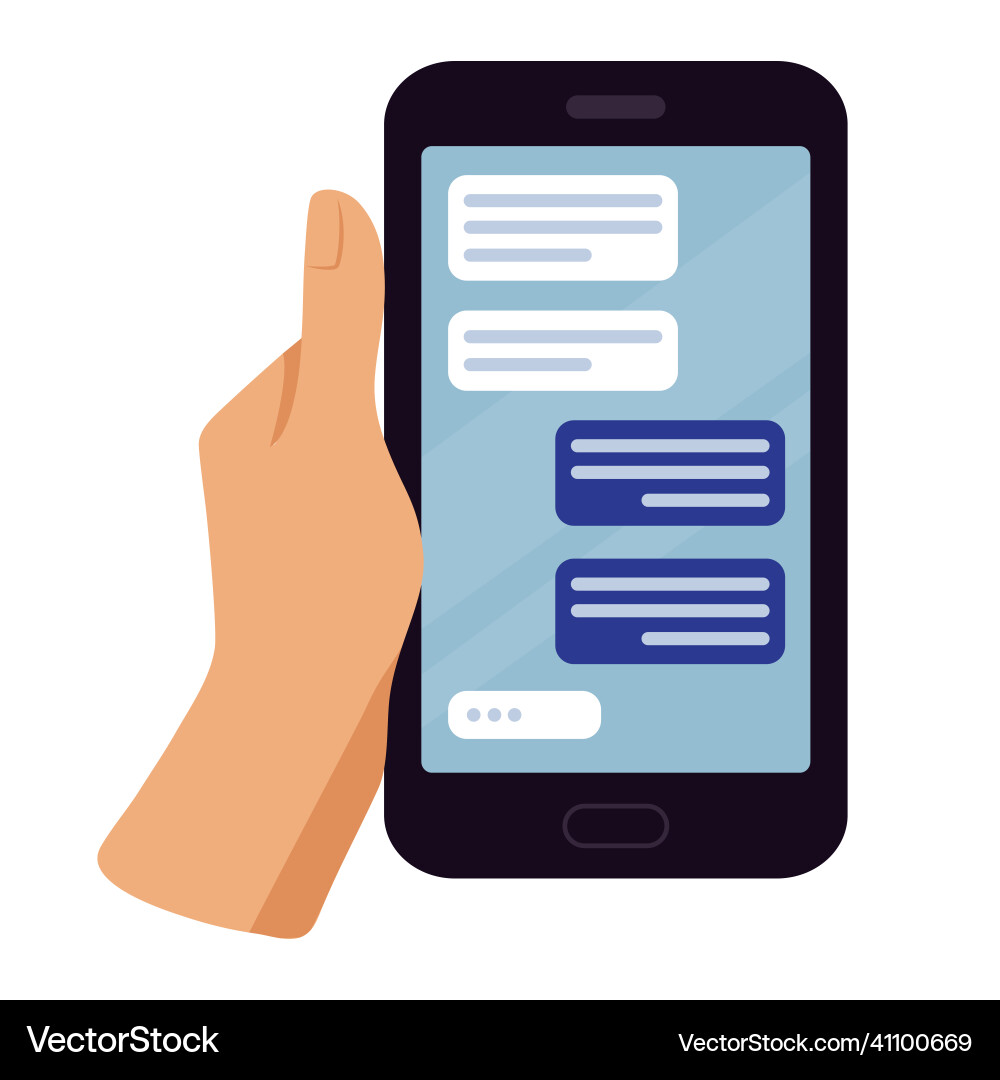 Hand holding phone with message social networking Hand holding phone with message social networking vector image