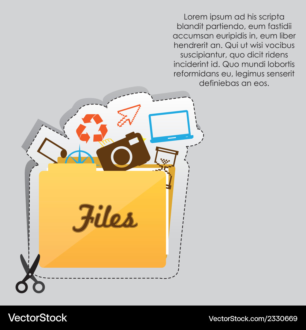 Label with cut lines and an icon of files folder vector image