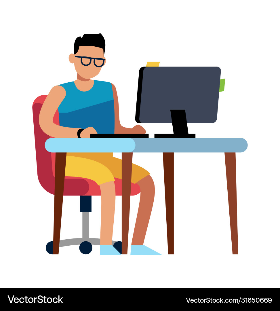 Man Working at Home Computer Vector Image