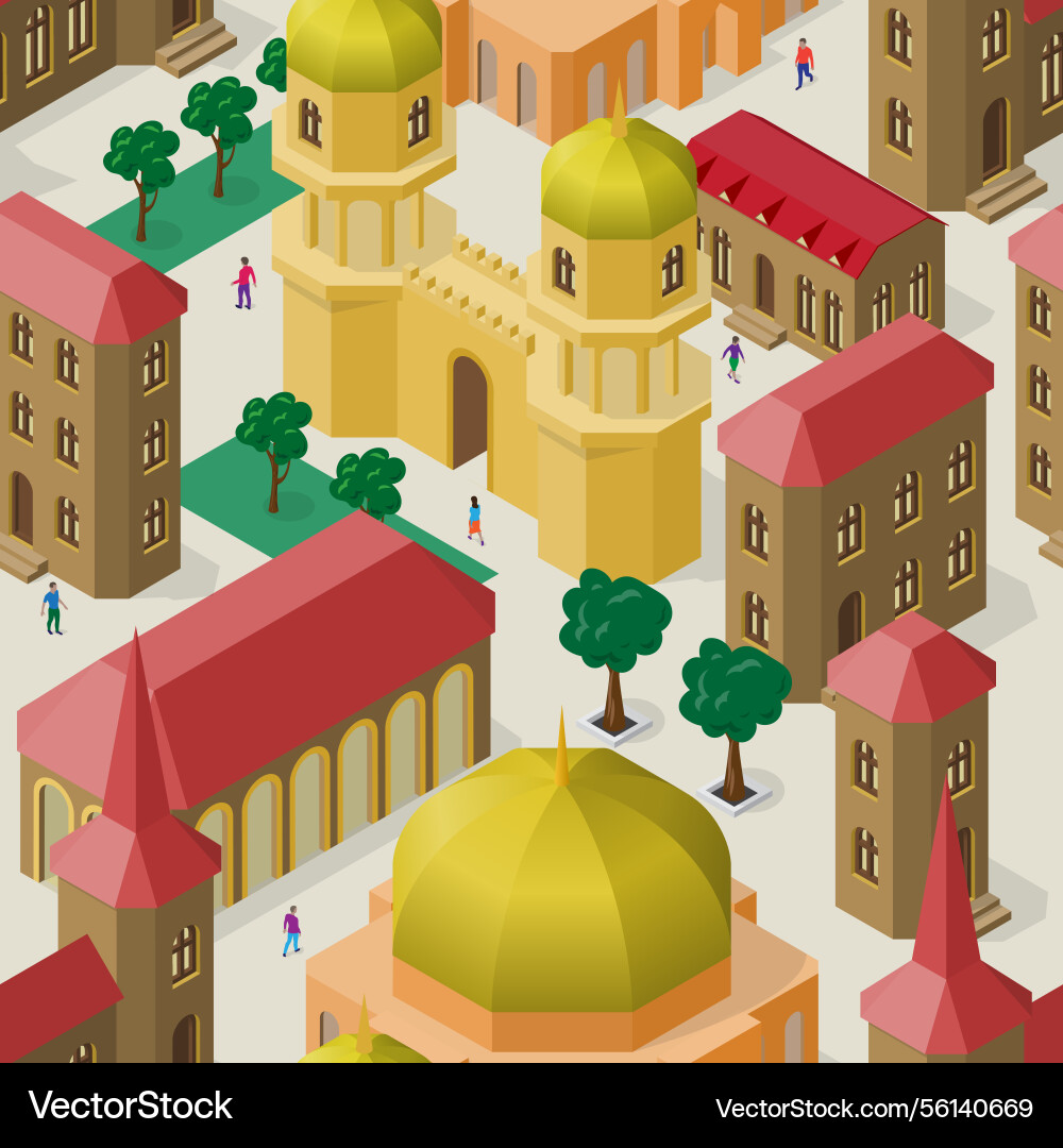 Seamless pattern with buildings in isometric view vector image