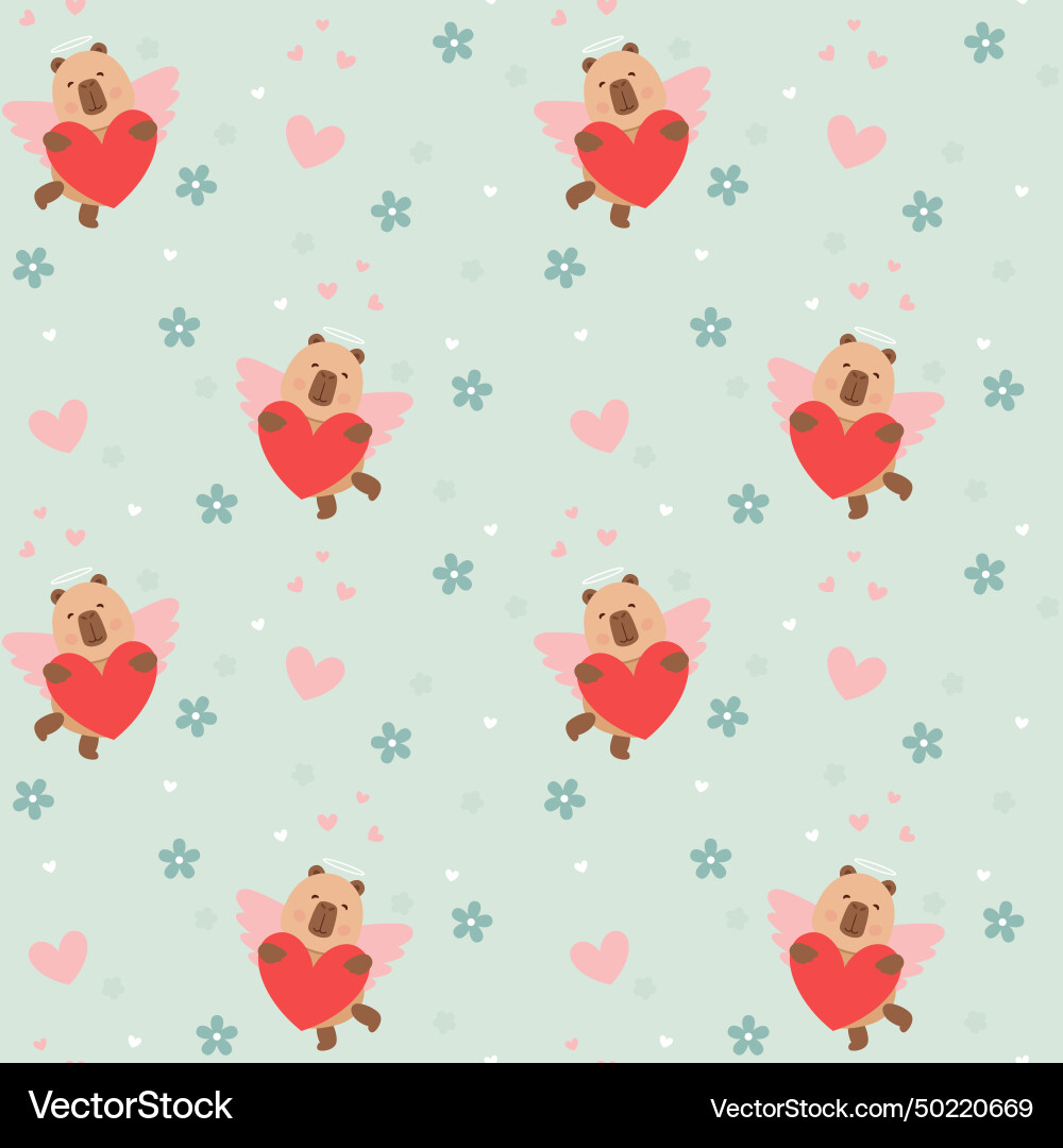 Seamless pattern with capybara and hearts Seamless pattern with capybara and hearts vector image