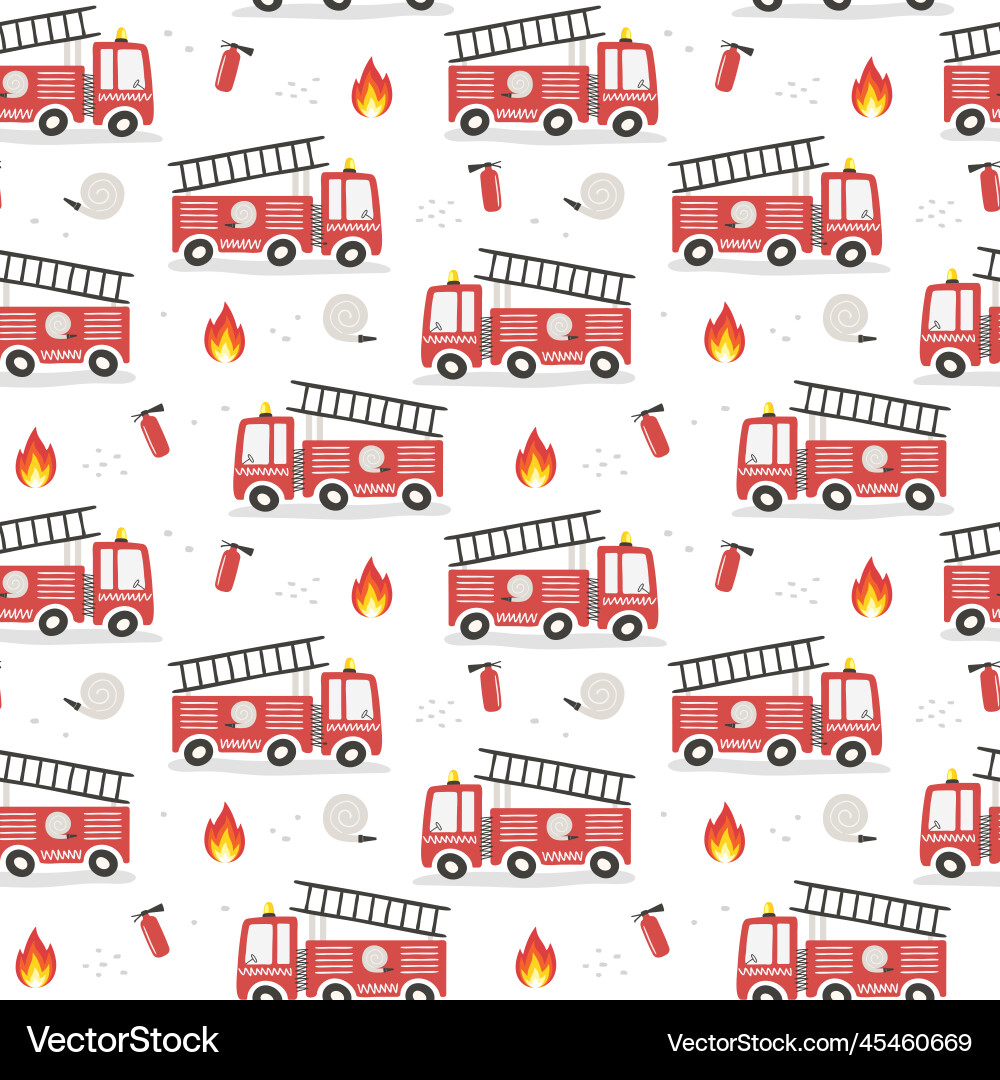 Seamless pattern with cute cartoon fire engines Seamless pattern with cute cartoon fire engines vector image