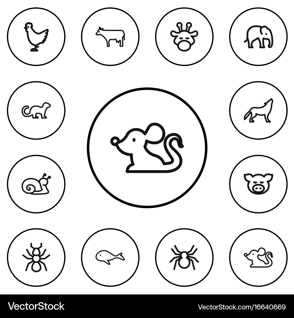 Set of 12 editable zoo outline icons includes Vector Image