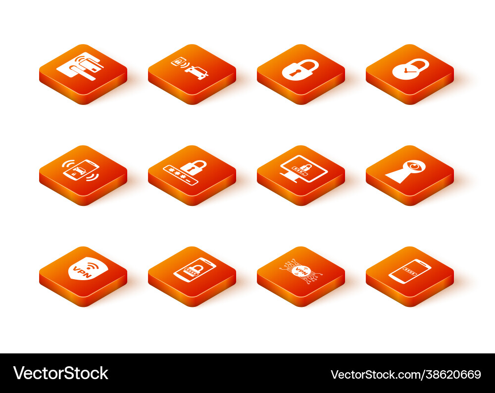 Set shield with vpn wireless mobile and password vector image