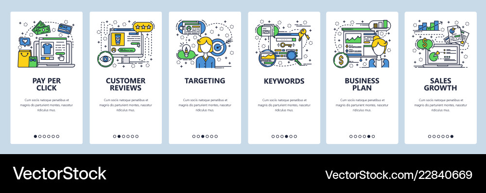 Web site linear art onboarding screens Web site linear art onboarding screens vector image