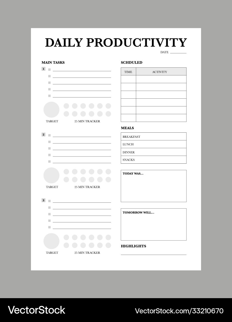 Daily productivity planner template Royalty Free Vector daily-productivity-planner-template-royalty-free-vector